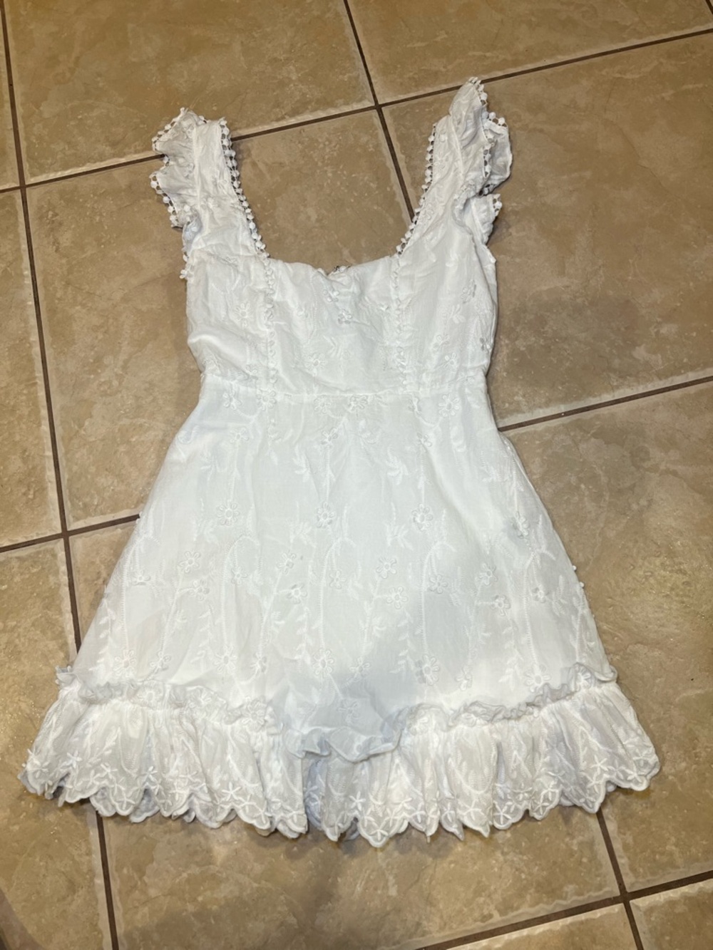 Altar'd State White Flower Ruffle Mini Dress